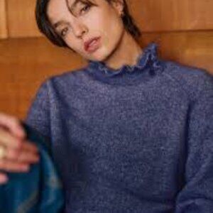 Sezane Carlota Purple Sweater with Velvet Buttons at Neck and Sleeves - Size XS